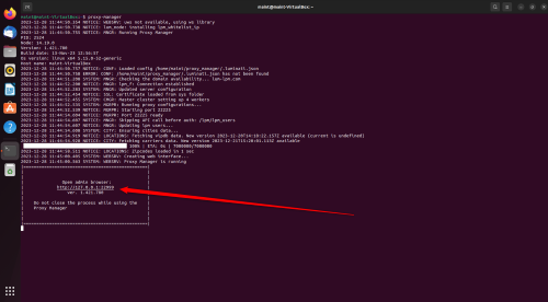 Terminal window displaying a running process and instructions.