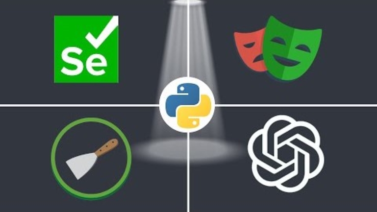 Python, Selenium, Beautiful Soup, Scrapy, and Playwright icons.